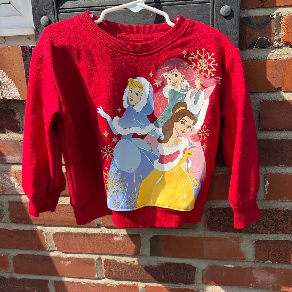 Disney‎ Princess Jumping Beans Red Sweatshirt 3T Cinderella Ariel Belle Winter